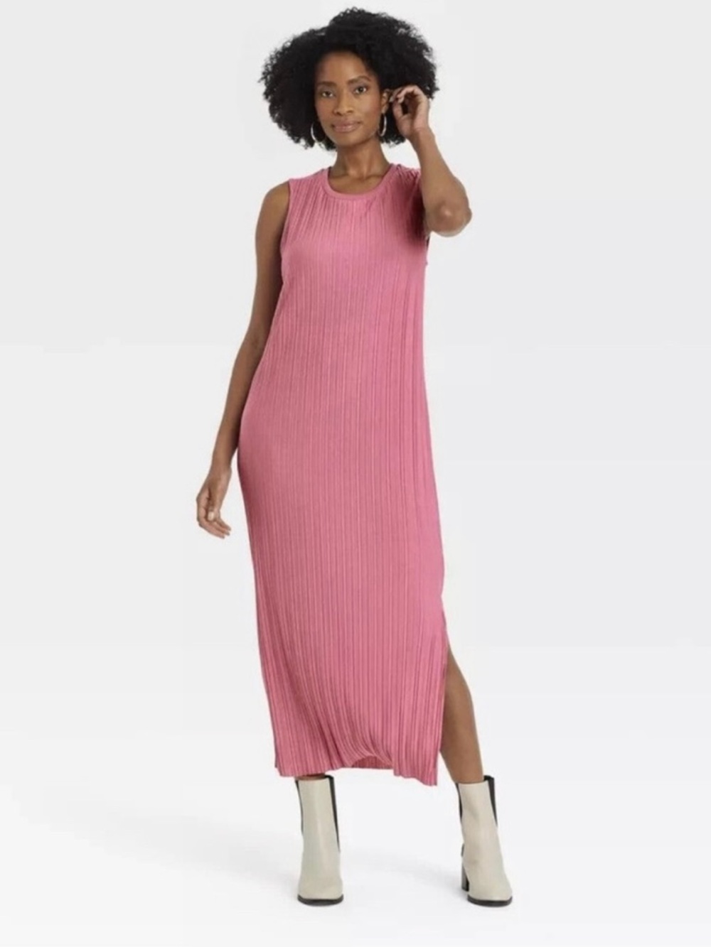Sleeveless Ribbed Maxi Dress in Rose Pink